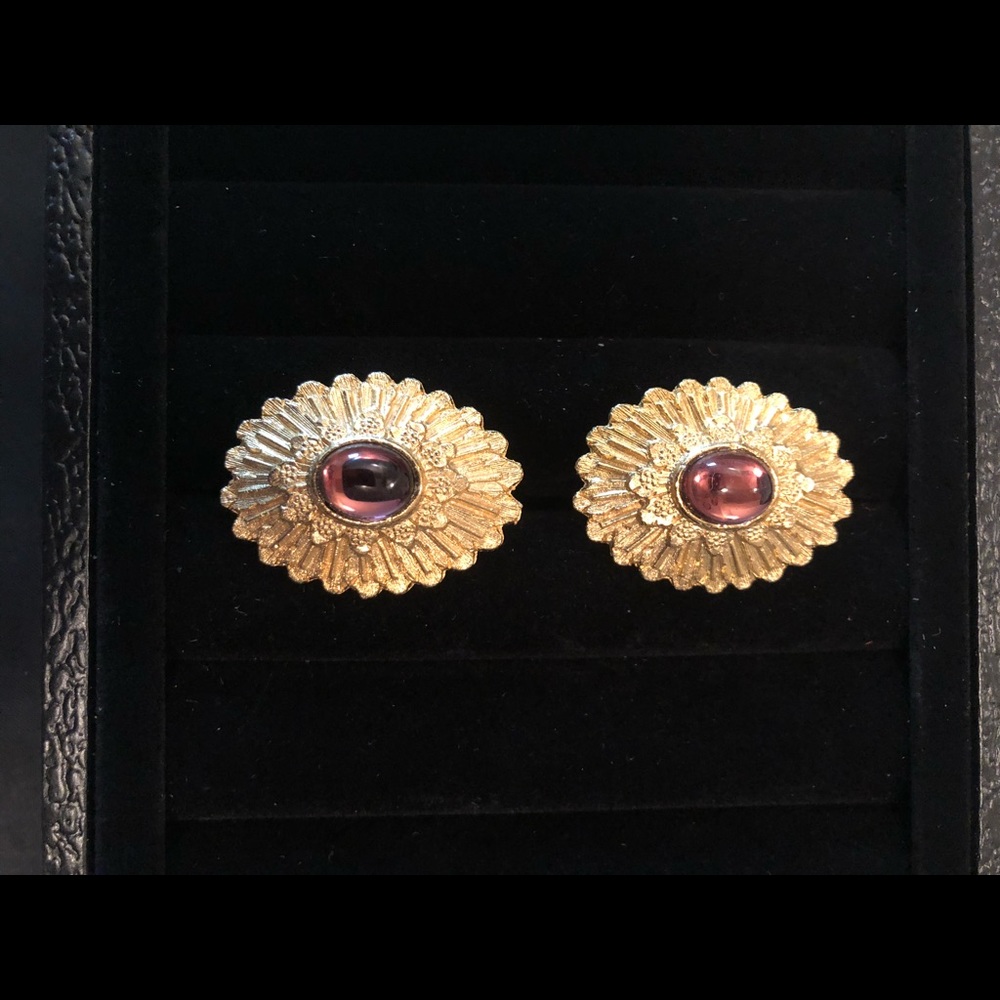 Goldtone Cufflinks, Amber Style Setting, Avon
